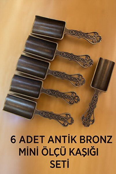 ELİTEVOOD 6’lı Antik Bronz Mini Ölçü Kaşığı Seti – Kahve, Çay ve Baharat Ölçer
