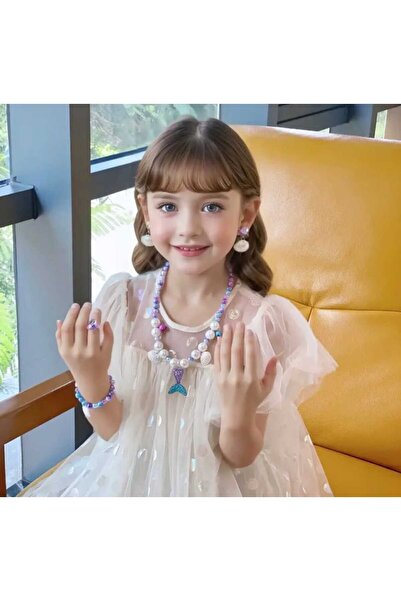 darko Mor İnci Kolye Bilezik Yüzük Küpe Seti Deniz Kızı 5li Takı Seti Doğumgü...