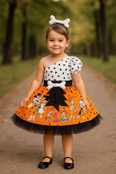 NA ADDESIGN Kız Çocuk Çakmaktaş Moloztaş Desenli Tüllü Elbise