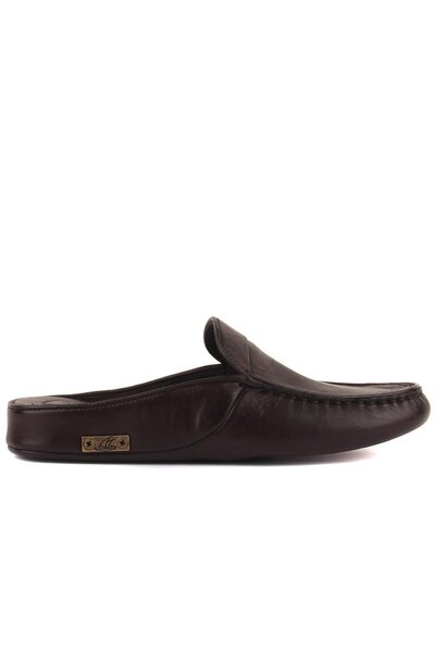 SailLakers - شبشب منزلي رجالي من الجلد البني 110-547-X