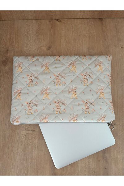 BABY KANGAROO Water Resistant 13-14-15'' Inch Laptop Sleeve / Rabbit Pattern Quilted White Computer Bag