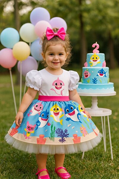 NA ADDESIGN Rochie pufoasă din tul cu rechin albastru pentru fetiță