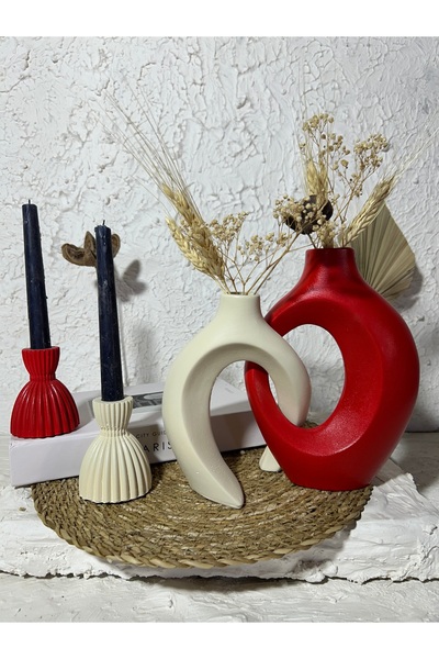 Zigzag Home Decorative Bohemian Style Lover Ivy Vase and Damask Candle Holder Set Decorative Vase Set Figurine