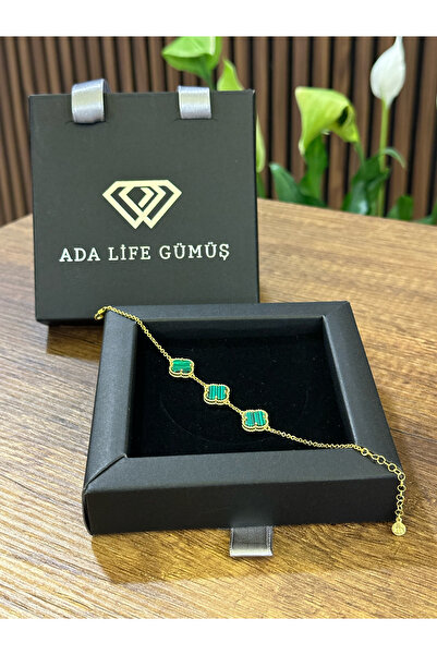 ADA LİFE GÜMÜŞ (Çantalı KUTU) 925 Ayar Gümüş 18 ayar Gold Kaplama 3 sıra Yeşi...