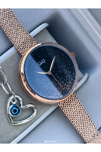 Q&Q العلامة التجارية، لون الوردي، سوار ساعة نسائية بسوار فولاذي