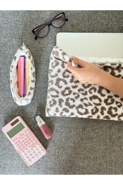 BABY KANGAROO Plush 13-14-15 Inch Leopard Pink-Brown Computer Bag, Laptop Cover, Notebook Cover