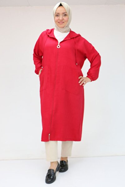 Eslina F-53010 Καπέλο από λινό μεγάλου μεγέθους με φερμουάρ και μανίκια ρεγκλάν - μπορντό