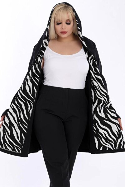 Kheos Comfortable and Flowy Cardigan with Hooded Pockets and Zebra Pattern Detail