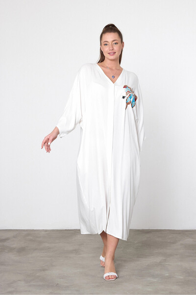 bacc Maxi Size White Embroidery Embroidered Woven Viscon Dress Bcvl-25V048