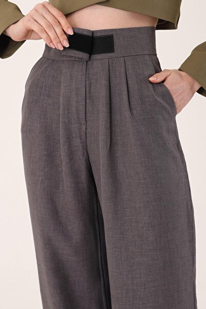 Hazel Women's Anthracite Velcro Linen Palazzo Trousers