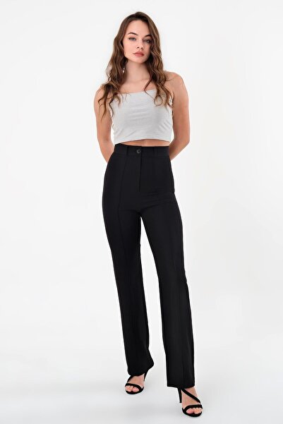 Hazel Kadın Siyah Yüksek Bel Çimalı Palazzo Pantolon