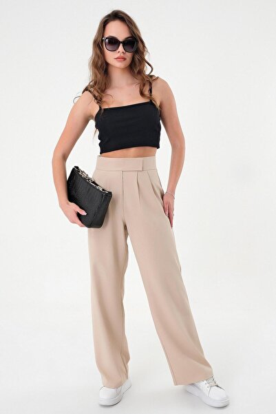 Hazel Kadın Taş Yüksek Bel Cırtlı Palazzo Pantolon