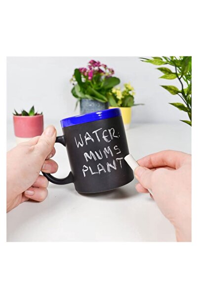 OEM Ceramic mug with chalk board - dark blue, 300 ml