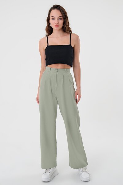 Hazel Γυναικείο πράσινο ψηλόμεσο παντελόνι Palazzo