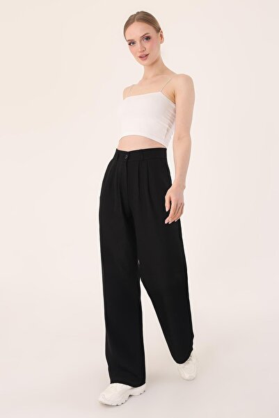 Hazel Women's Black High Waist Linen Palazzo Pants