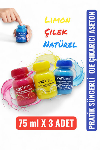 Extrem Pratik Süngerli Aseton 75ml X3 Çilek Okyanus Limon