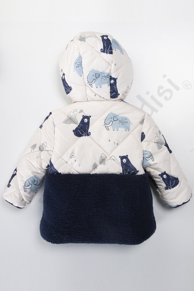 Ofislot Bear Inside Plush Fur Pocket Zippered Thick Hooded Inflatable Snow Winter Baby Boy Coat Children's Coat