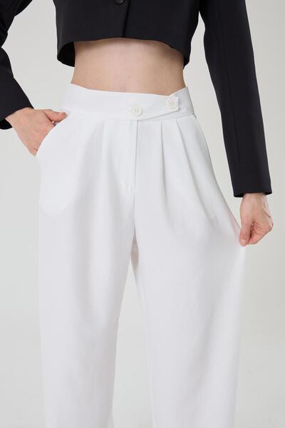 Hazel Γυναικείο παντελόνι Palazzo από λευκό λινό μείγμα κορεατικού μοντέλου