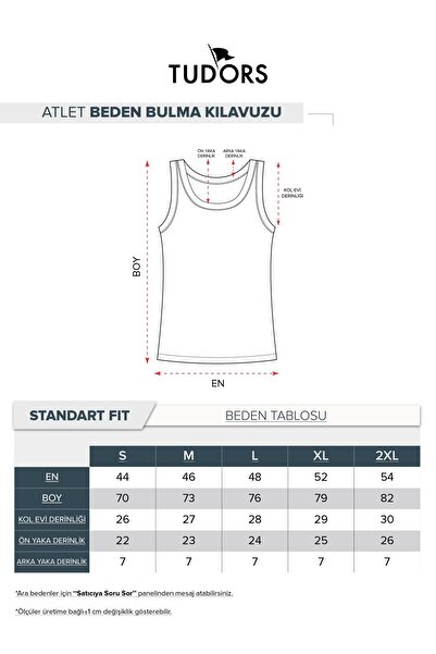 Tudors 6 Adet Compact Penye Beyaz Erkek Atlet %100 Pamuk Standart Fit Normal Kesim 6'lı Paket