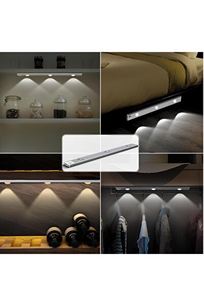 10EN 40cm Hareket Sensörlü Siyah Kasa Led Cabinet Aydınlatma, USB ile Şarj Edilebilir, Taşınabilir,