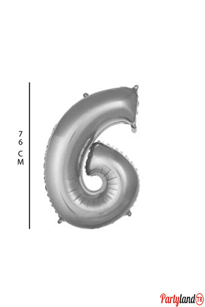 PartylandTR 6 - Rakam 76 Cm. Gümüş Folyo Balon