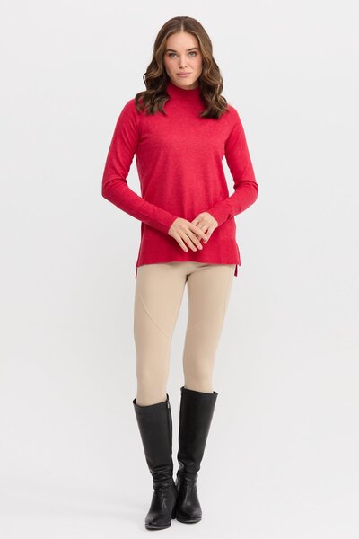 Desen Triko Women's Half Turtleneck Slits on the Sides Sweater Red