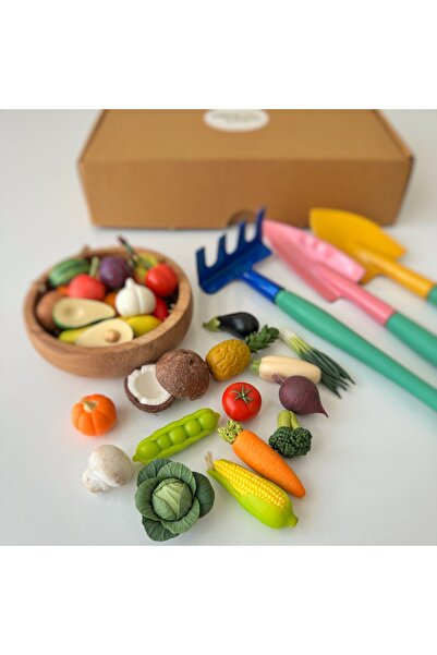 tiny garden 29 Adet Minyatür & 3'lü Bahçe Seti & Ahşap Kase Seti