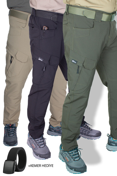 Nikbin 3 ADET TAKTİK OUTDOOR PANTOLON LİKRALI (YAZLIK) bej-siyah-hakiyeşil