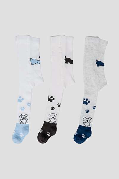 Defne Baby 3 Adet Sevimli Köpekçik Desenli Pamuklu Erkek Çocuk Ve Bebek Külotlu Çorabı