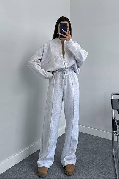 Neşeli Butik γυναικείο χτενισμένο ύφασμα 3 κλωστών με ράβδο GTS022 - Γκρι