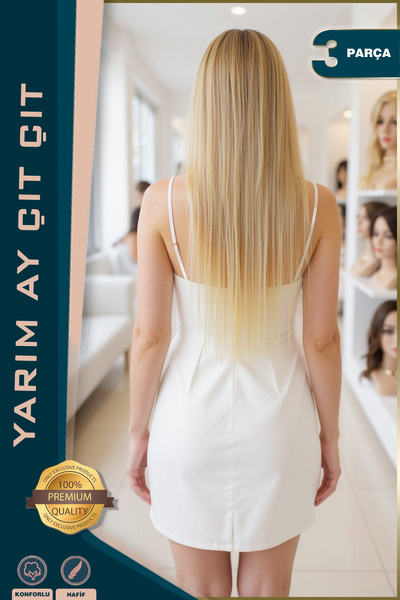 KONAK PERUK Set de fibre sintetice din platină, semilună dreaptă și 2 agrafe ...