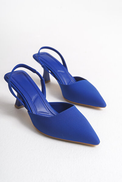 BUNİPARK Sivri Burun Arkası Açık Kadın Topuklu Saten Ayakkabı