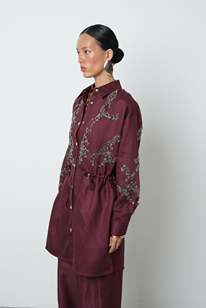 Orfeo Negro Women's Beaded Waist-Tied Jacket with Snap Closure