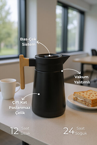 Bambum North Bamboo Handle Steel Thermos Black 1.5 Liter