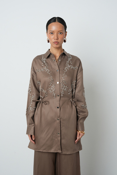 Orfeo Negro Women's Beaded Waist-Tied Jacket with Snap Closure