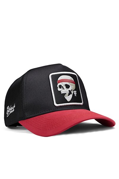 BlackBörk Red-Black Trucker Hat with Skull Logo