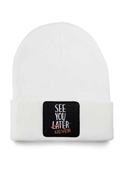 BlackBörk See You Later Never Logo White Beanie