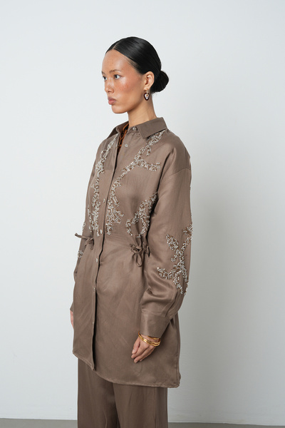 Orfeo Negro Women's Beaded Waist-Tied Jacket with Snap Closure