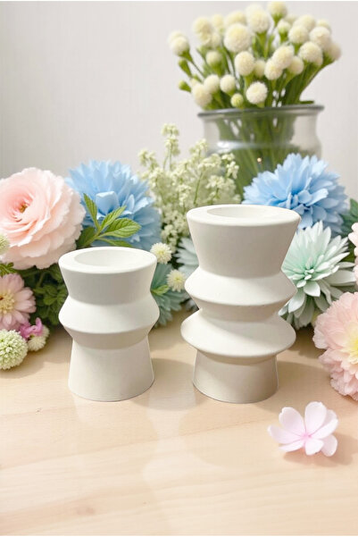 FH finehome Zen 2'li Geometrik Şamdan Set Beyaz