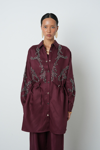 Orfeo Negro Women's Beaded Waist-Tied Jacket with Snap Closure