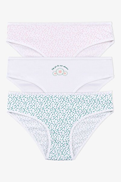 koza iç giyim 3'lü Desenli Pamuklu Yüksek Bel Bato