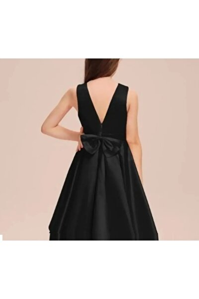 NSMLİFE Kız Çocuk Saten Bisiklet Yaka Sade Elbise Mezuniyet Doğum Günü Abiye Elbise