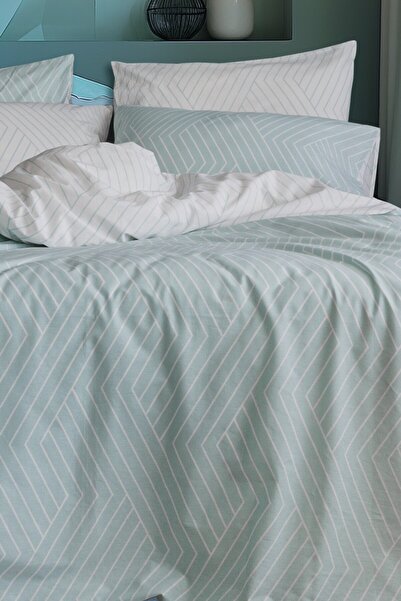 Leruum London طقم غطاء لحاف مزدوج من القطن مخطط باللونين الأزرق والأبيض - 2 ك...