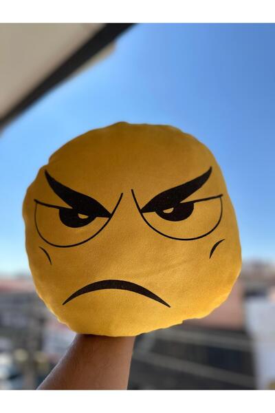 Özpak Büyük Boy Sinirli Emoji Yastık Hediyelik Yastık Seyahat Boyun Yastığı