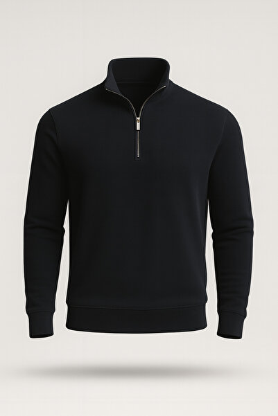 Valiberta Lars Selanik Трикотажна тканина Напівзастібка Чоловічий світшот - Чорний