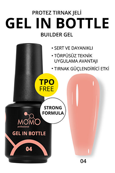 MOMO professional Gel In Bottle No.04, Akıllı Fırçalı Protez Tırnak Jeli, Yar...