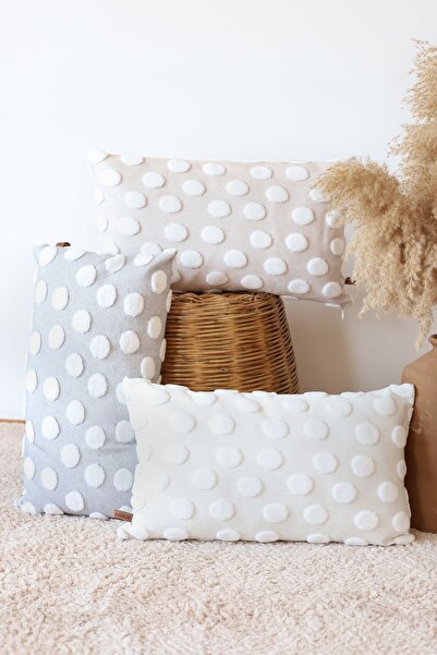 HAMUR Bohemian Special Design Punch Punch Pattern Decorative Rectangular Throw Pillow Cover Point Ecru