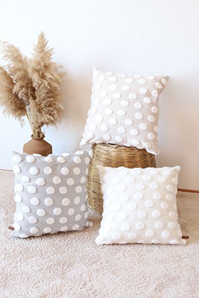 HAMUR Bohemian Special Design Punch Punch Pattern Decorative Throw Pillow Cover Point Ecru