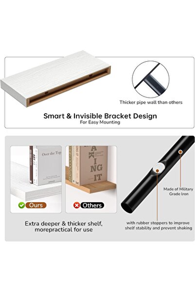 Yelajoy 2 Pack Floating Shelves,Wooden with Invisible Brackets,Wall Mounted Shelves for Wall Decor Storage