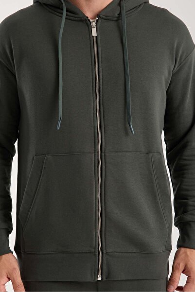 Valiberta Ανδρικό φούτερ Haneke Regular Fit Diagonal με φερμουάρ με κουκούλα - Pine Green